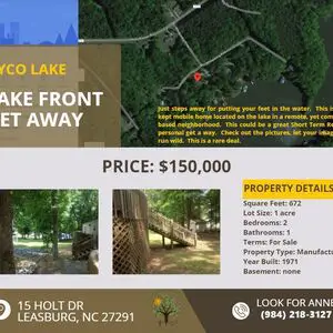 Lake Front Get Away Home in Leasburg NC for Sale