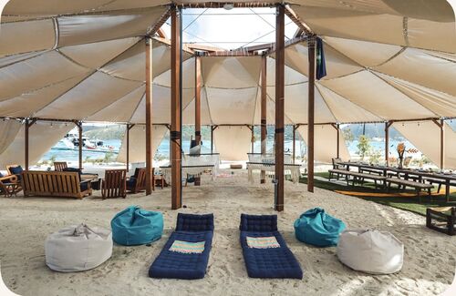 Inside the birth tent 